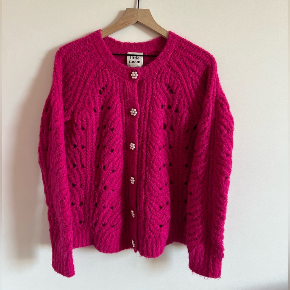 Aritzia little moon fuchsia pink knit cardigan